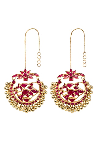 Gold Finish Red Kundan Bridal Chandbali Earrings by belsi's jewellery