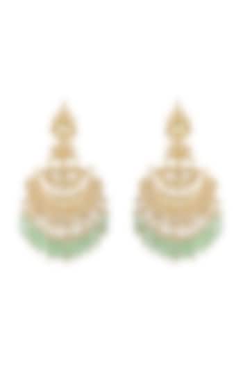 Gold Finish Kundan Mint Green Dangler Earrings by Belsi's Jewellery