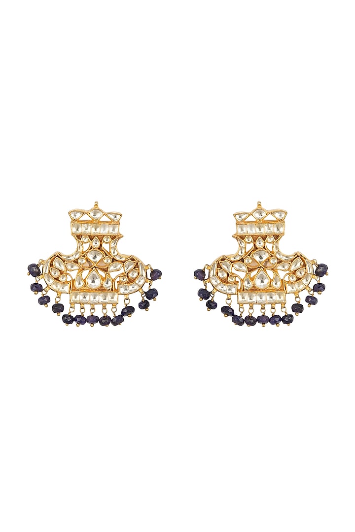 Gold Finish Earrings With White Kundan by Belsi's Jewellery