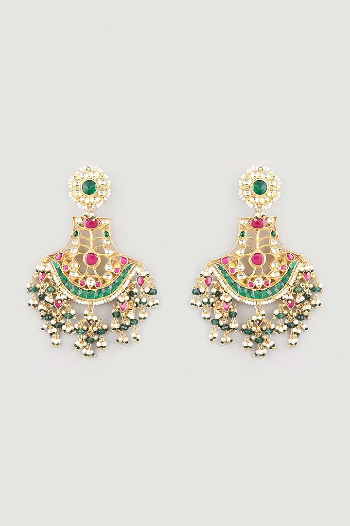 Gold Finish Dangler Earrings With Multi-Colored Kundan Polki by Belsi's Jewellery at Pernia's Pop Up Shop