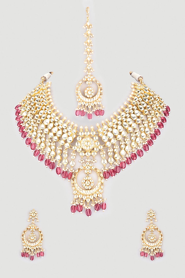 Gold Finish Kundan Polki Bridal Necklace Set by Belsi's Jewellery
