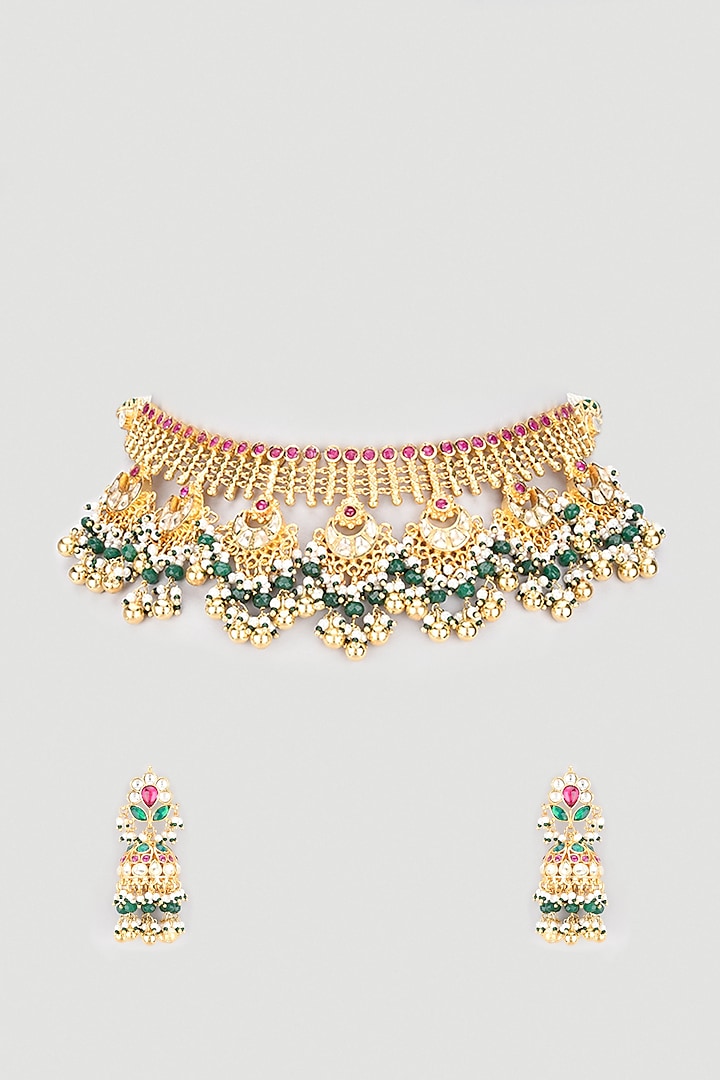 Antique Gold Finish Kundan Polki Necklace Set by Belsi's Jewellery at Pernia's Pop Up Shop