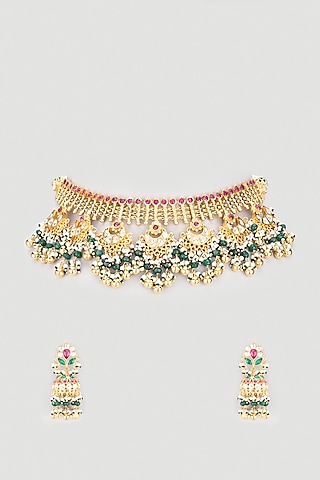 Antique Gold Finish Kundan Polki Necklace Set by Belsi's Jewellery
