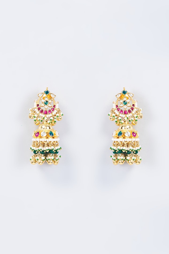 Gold Finish Multi-Colored Kundan Polki Dangler Earrings by Belsi'S Jewellery at Pernia's Pop Up Shop