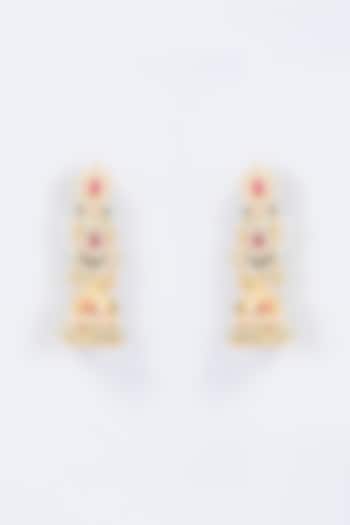 Gold Finish Multi-Colored Kundan Polki & Pearl Dangler Earrings by Belsi'S Jewellery