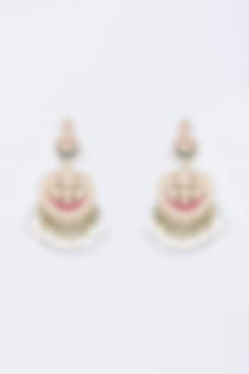 Gold Finish Multi-Colored Kundan Polki Chandbali Earrings by Belsi'S Jewellery