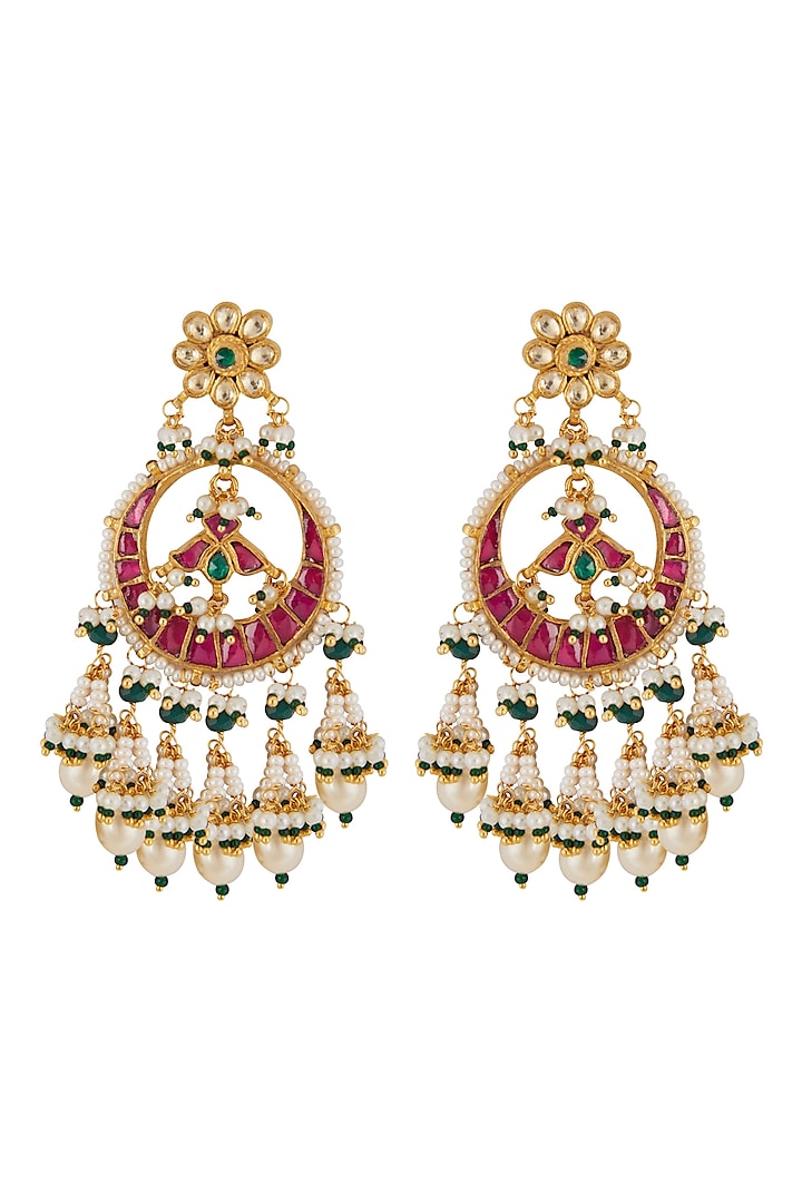 Gold Finish Kundan Chandbali Earrings by Belsi's Jewellery