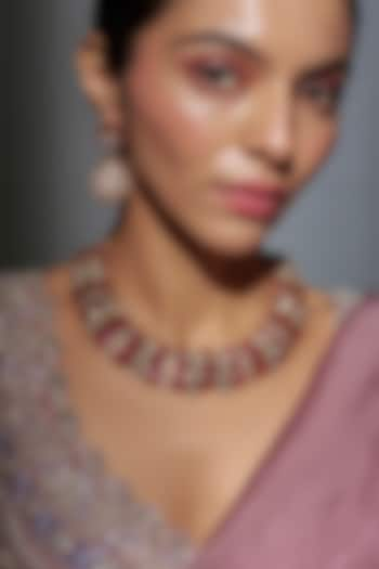 Gold Finish Pink Kundan Polki Necklace Set by Belsi'S Jewellery at Pernia's Pop Up Shop