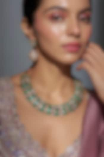 Gold Finish Green Kundan Polki Necklace Set by Belsi'S Jewellery at Pernia's Pop Up Shop