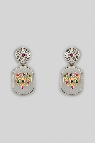 White Finish Kundan Polki & White Synthetic Stone Dangler Earrings by Belsi'S Jewellery