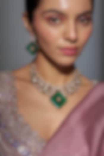 Gold Finish Green Kundan Polki Necklace Set by Belsi'S Jewellery at Pernia's Pop Up Shop