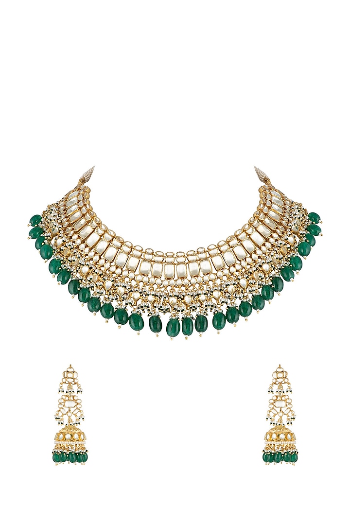 Gold Finish Kundan Necklace Set by Belsi's Jewellery at Pernia's Pop Up Shop
