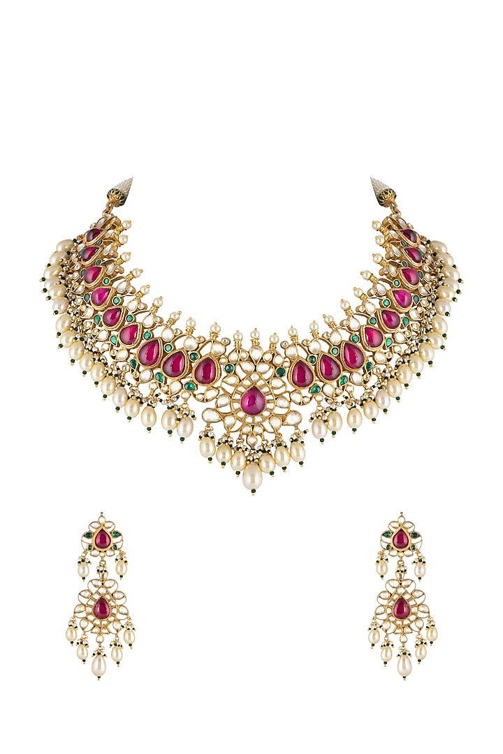 Gold Finish Pearl Necklace Set by Belsi's Jewellery