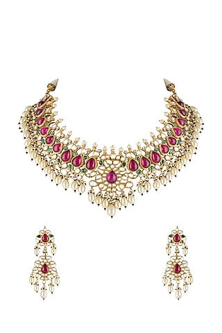 Gold Finish Pearl Necklace Set by Belsi's Jewellery