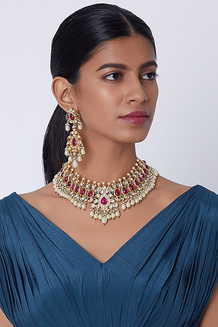 Gold Finish Pearl Necklace Set by Belsi's Jewellery at Pernia's Pop Up Shop