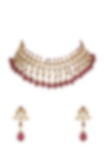 Gold Finish Pearl & Kundan Necklace Set by Belsi's Jewellery