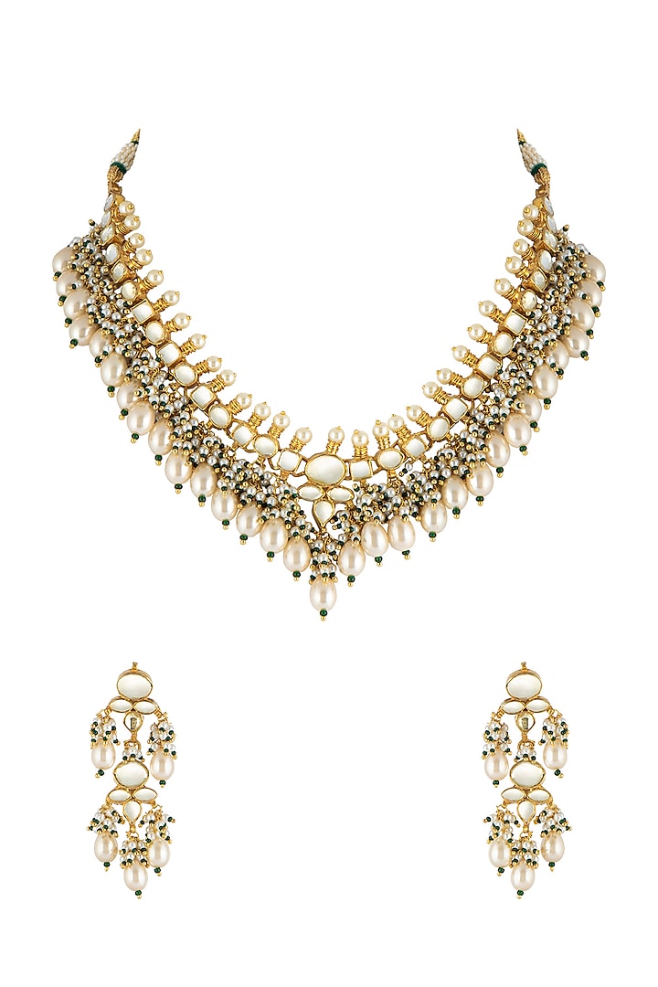 Gold Finish Kundan Necklace Set by Belsi's Jewellery