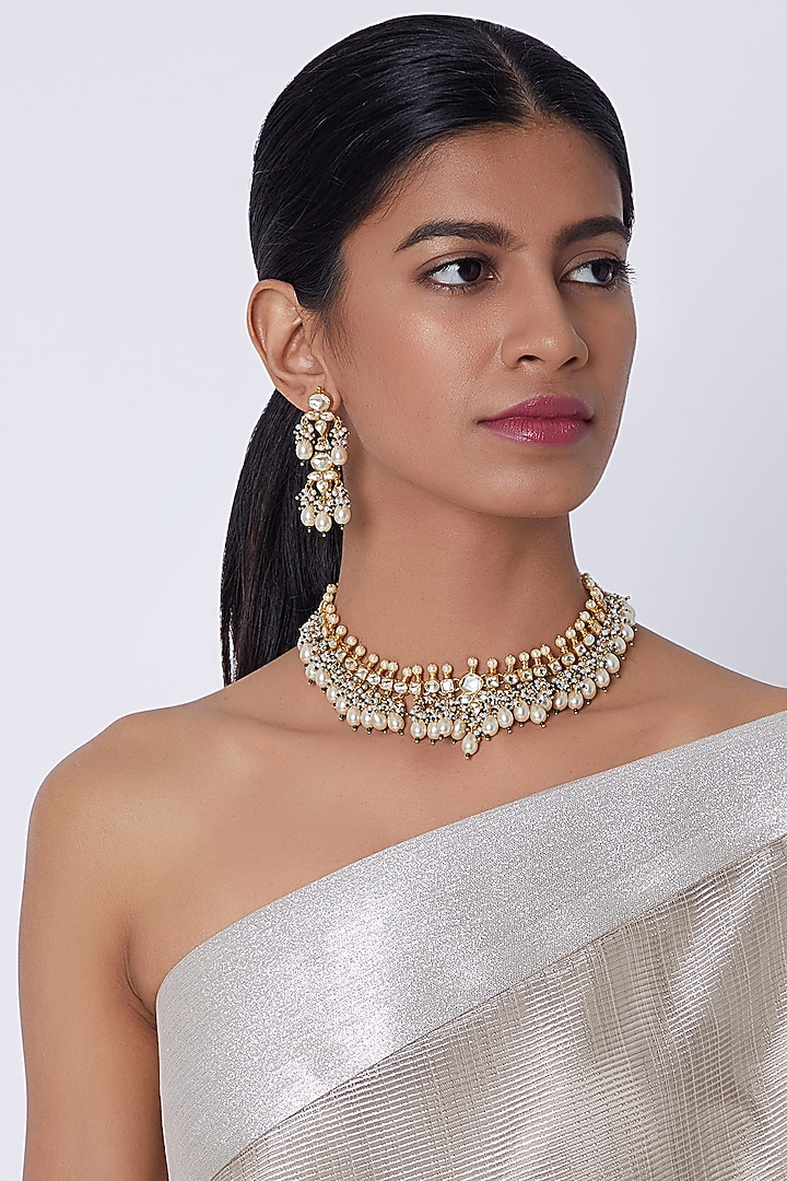 Gold Finish Kundan Necklace Set by Belsi's Jewellery at Pernia's Pop Up Shop