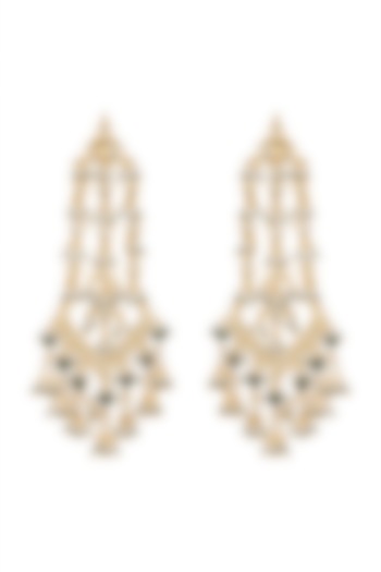 Gold Finish Kundan Long Earrings by Belsi's Jewellery
