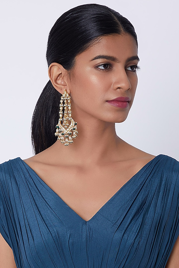Gold Finish Kundan Long Earrings by Belsi's Jewellery at Pernia's Pop Up Shop