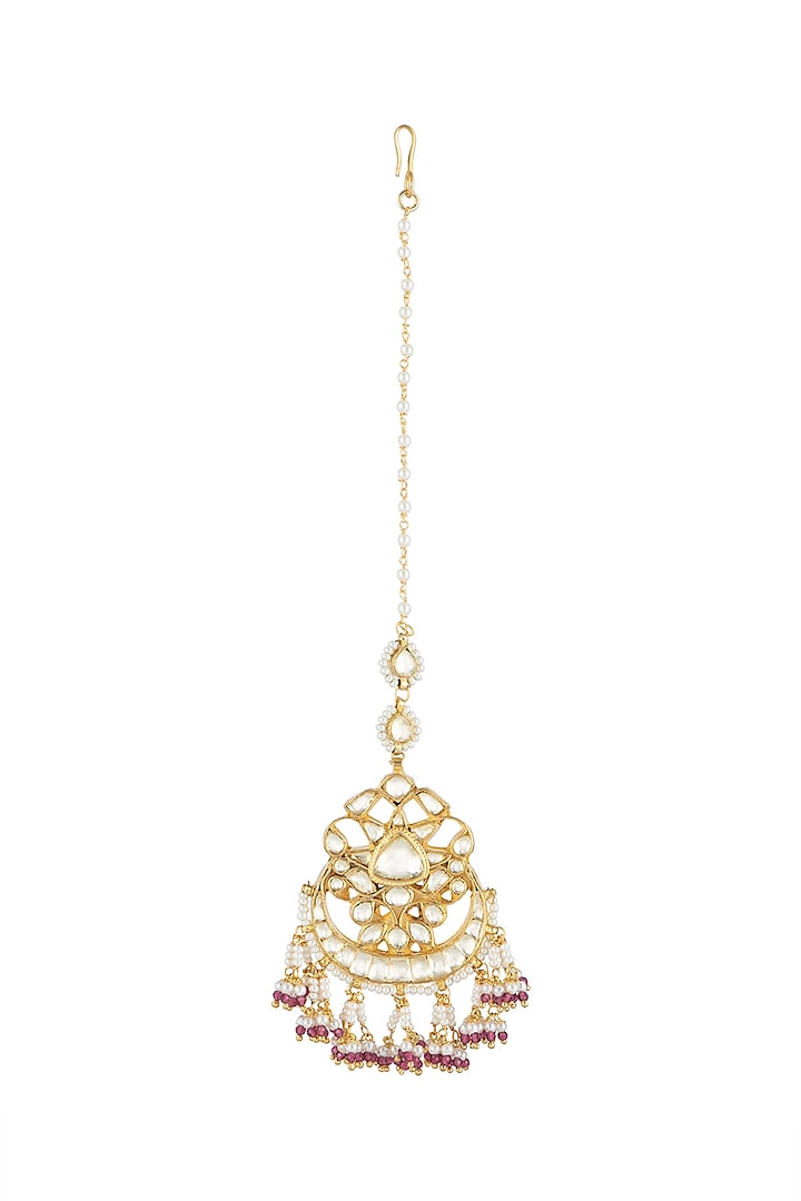 Gold Finish Kundan Maang Tikka by Belsi's Jewellery