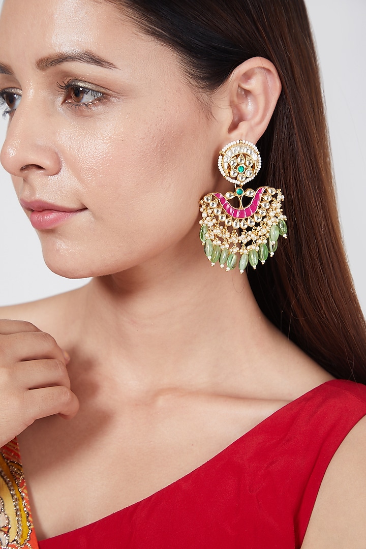 Gold Finish Kundan Earrings by Belsi'S Jewellery at Pernia's Pop Up Shop