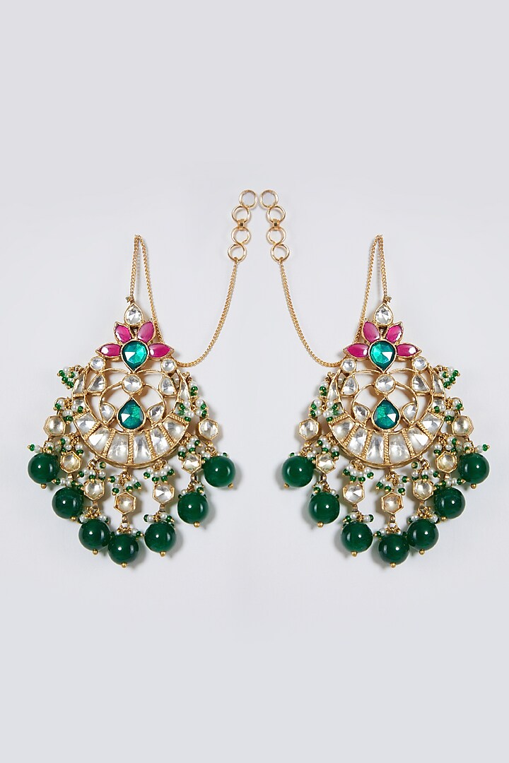 Gold Finish Beaded Chandbali Earrings by Belsi'S Jewellery