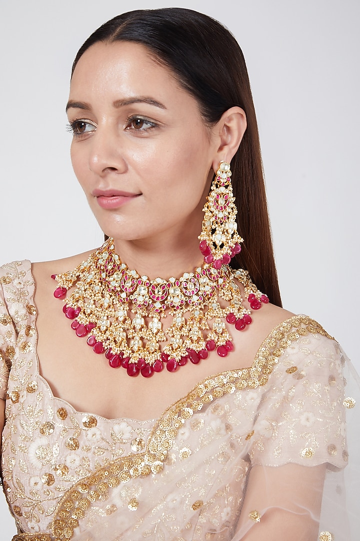 Gold Finish Floral Choker Necklace Set by Belsi'S Jewellery at Pernia's Pop Up Shop