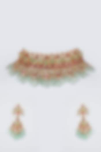 Gold Finish Kundan Choker Necklace Set by Belsi'S Jewellery