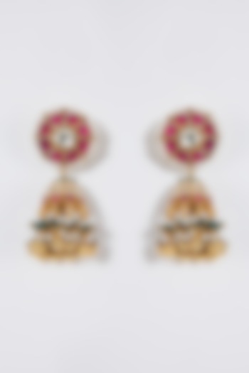Gold Finish Kundan Jhumka Earrings by Belsi'S Jewellery