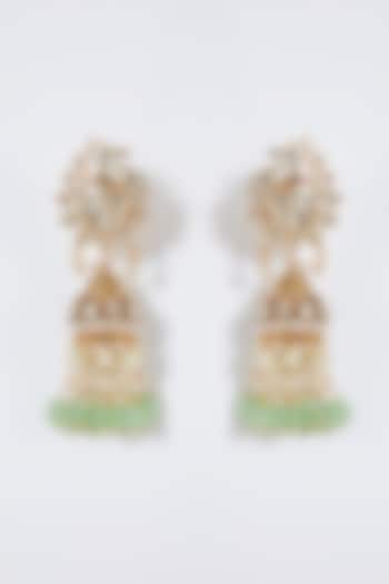 Gold Finish Peacock Jhumka Earrings by Belsi'S Jewellery