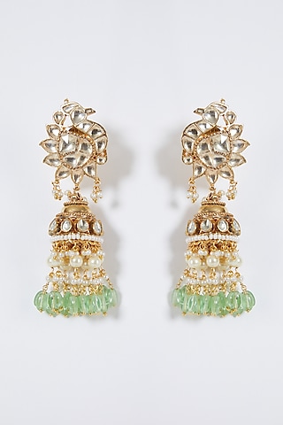 Gold Finish Peacock Jhumka Earrings by Belsi'S Jewellery
