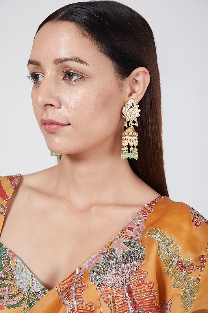 Gold Finish Peacock Jhumka Earrings by Belsi'S Jewellery at Pernia's Pop Up Shop