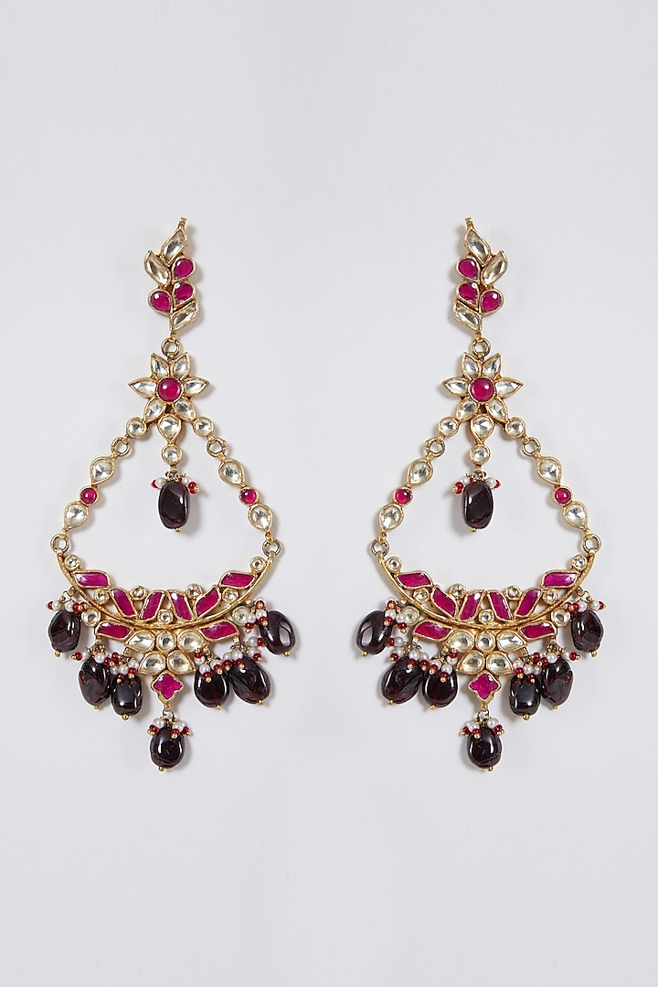 Gold Finish Pearl & Kundan Dangler Earrings by Belsi'S Jewellery