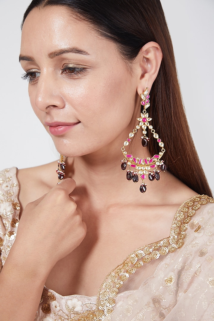 Gold Finish Pearl & Kundan Dangler Earrings by Belsi'S Jewellery at Pernia's Pop Up Shop