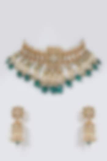 Gold Finish Jadau Choker Necklace Set by Belsi'S Jewellery
