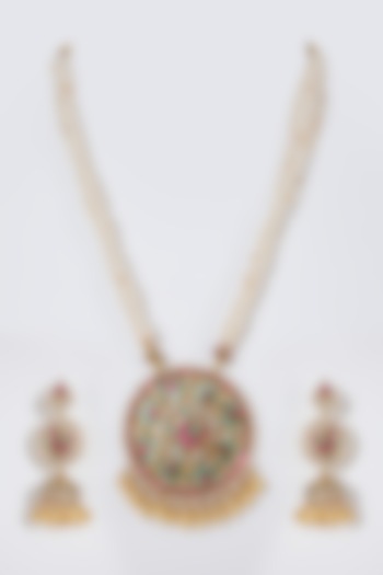 Gold Finish Floral Pendant Necklace Set by Belsi'S Jewellery