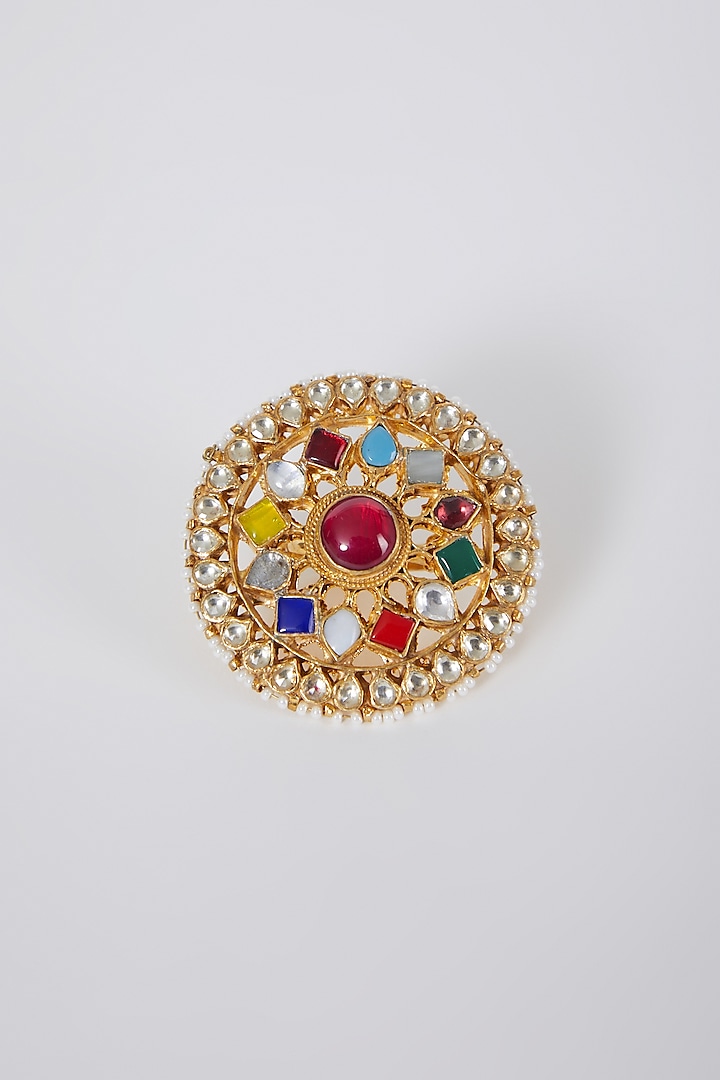 Gold Finish Navratna Stone Ring by Belsi'S Jewellery