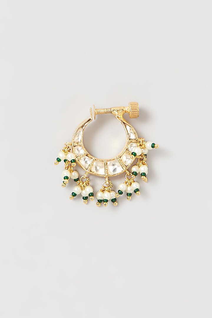 Gold Finish Kundan Polki & Pearl Nath by Belsi's Jewellery at Pernia's Pop Up Shop