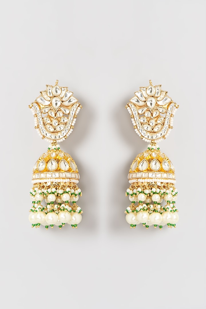 Gold Finish Kundan Polki & Pearl Dangler Earrings by Belsi's Jewellery at Pernia's Pop Up Shop