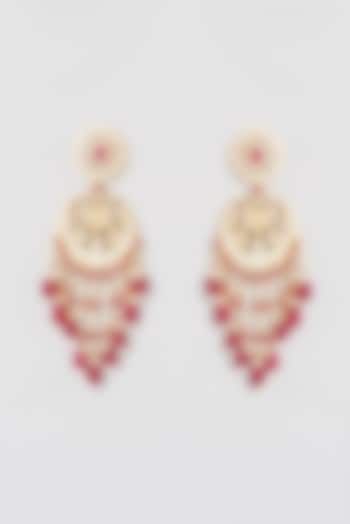 Gold Finish Kundan Polki & Pearl Chandbali Earrings by Belsi's Jewellery