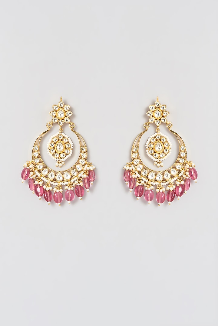 Gold Finish Kundan Polki & Pearl Chandbali Earrings by Belsi's Jewellery at Pernia's Pop Up Shop