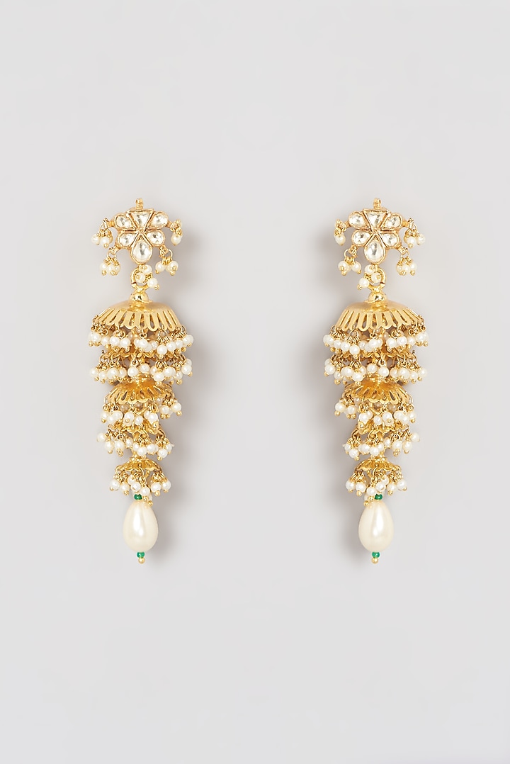 Gold Finish Kundan Polki & Pearl Dangler Earrings by Belsi's Jewellery at Pernia's Pop Up Shop
