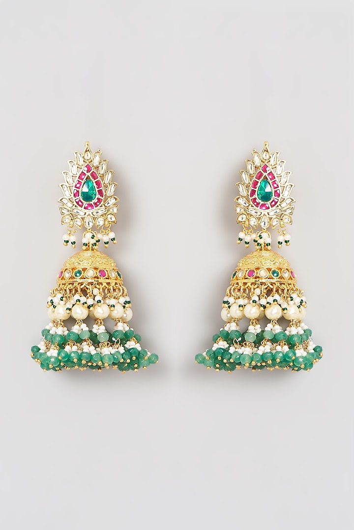 Gold Finish Kundan Polki & Pearl Dangler Earrings by Belsi's Jewellery at Pernia's Pop Up Shop