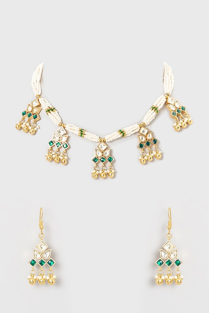 Gold Finish Kundan Polki & Pearl Necklace Set by Belsi's Jewellery at Pernia's Pop Up Shop