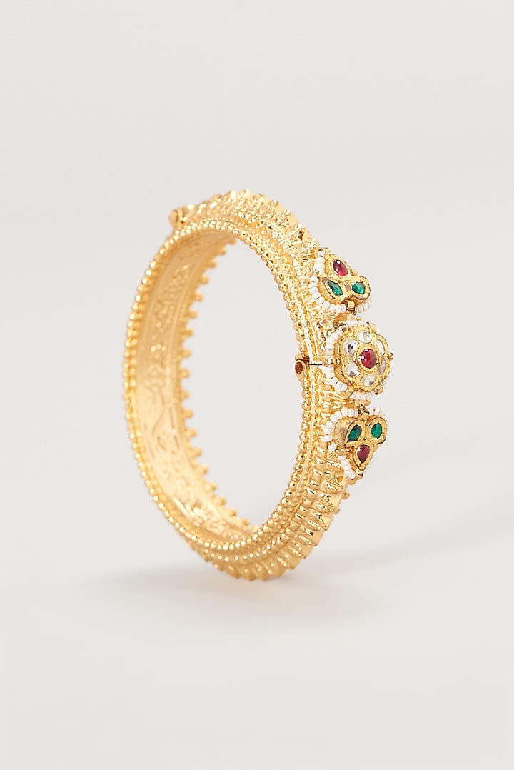 Gold Finish Kundan Polki Rajwadi Bangles (Set Of 2) by Belsi's Jewellery at Pernia's Pop Up Shop
