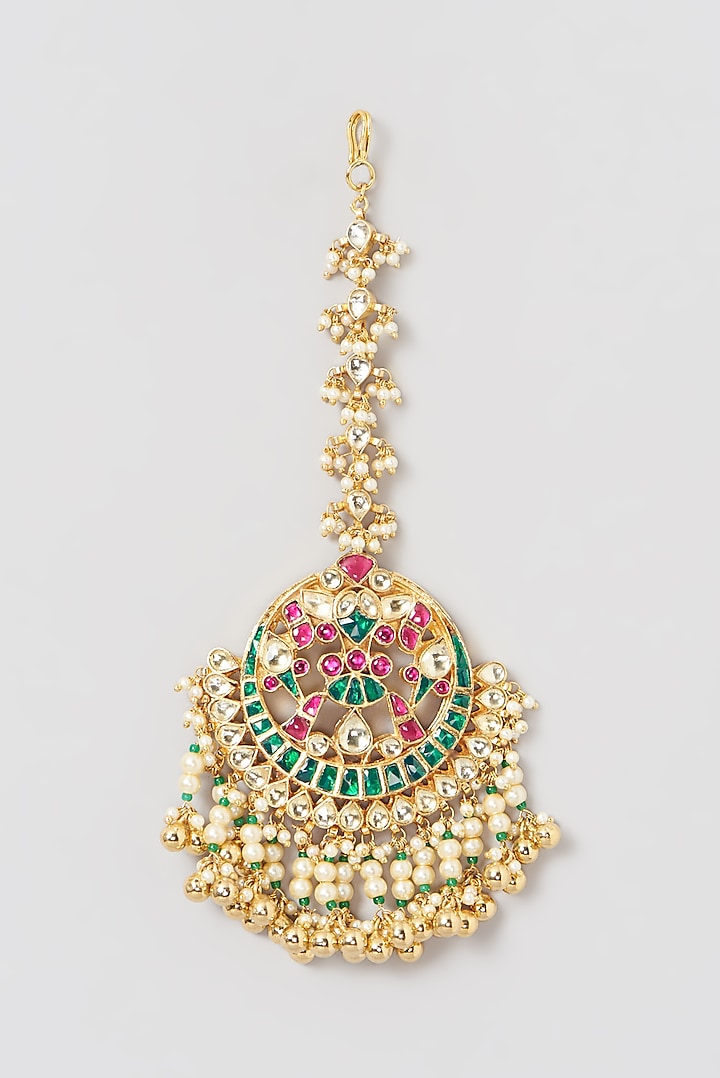 Gold Finish Multi-Colored Kundan Polki Maang Tikka by Belsi's Jewellery
