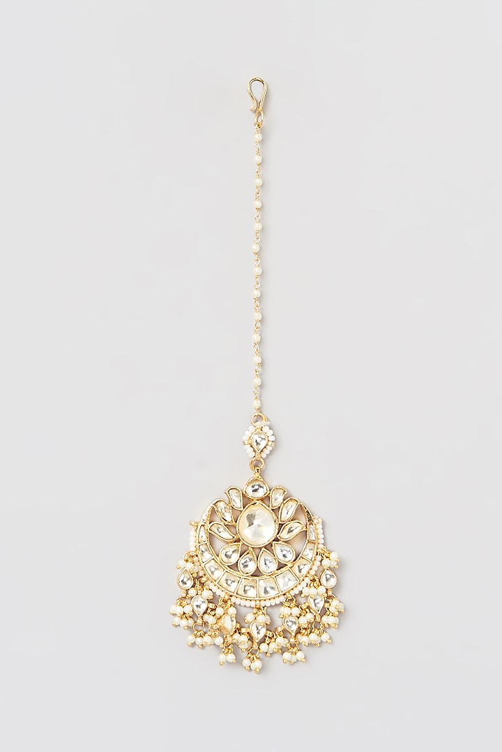 Gold Finish Kundan Polki & Hanging Maangtikka by Belsi's Jewellery