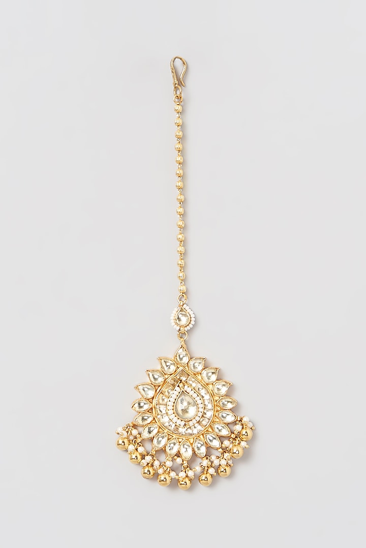Gold Finish Kundan Polki Maang Tikka by Belsi's Jewellery