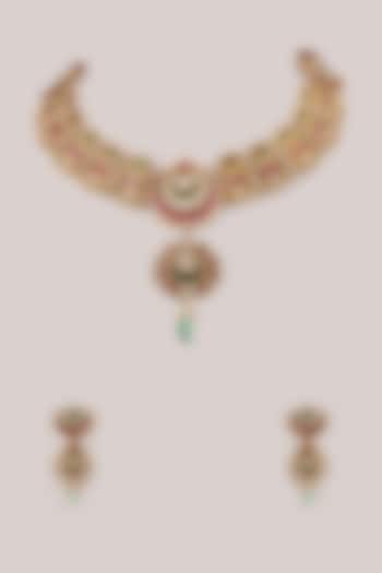 Gold Finish Emerald & Ruby Kundan Polki Jadau Necklace Set by Belsi'S Jewellery at Pernia's Pop Up Shop